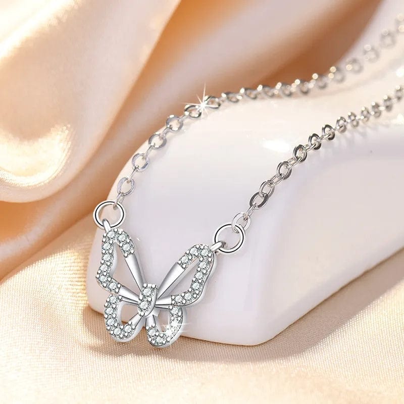 Dainty CZ Inlaid Hollowed-out Butterfly Necklace