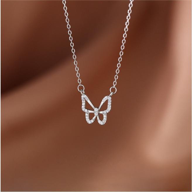 Dainty CZ Inlaid Hollowed-out Butterfly Necklace