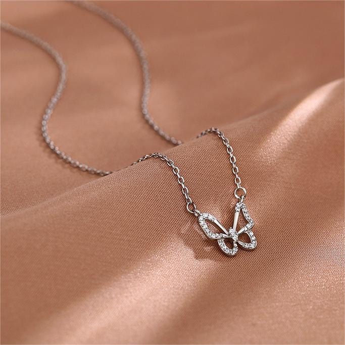 Dainty CZ Inlaid Hollowed-out Butterfly Necklace