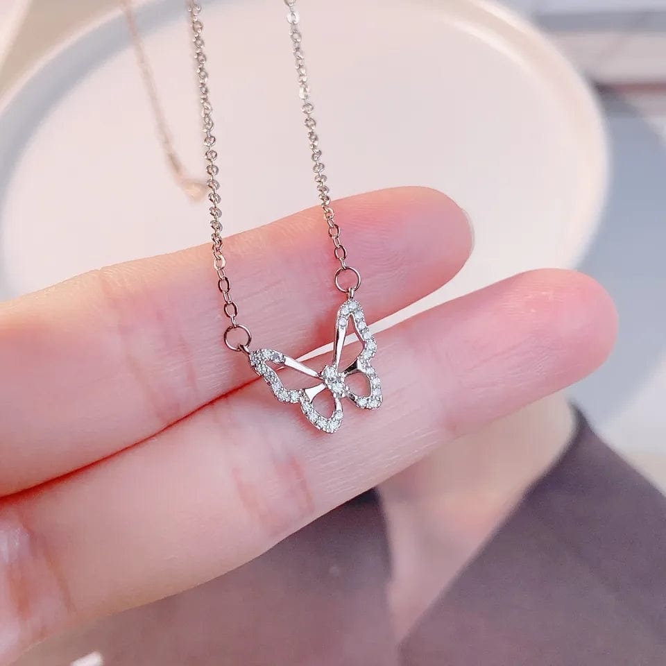 Dainty CZ Inlaid Hollowed-out Butterfly Necklace