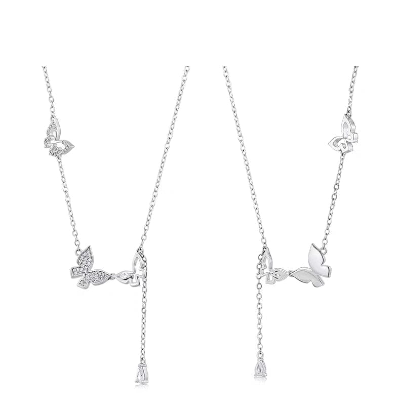 Dainty CZ Inlaid Hollowed-out Trio Butterfly Necklace