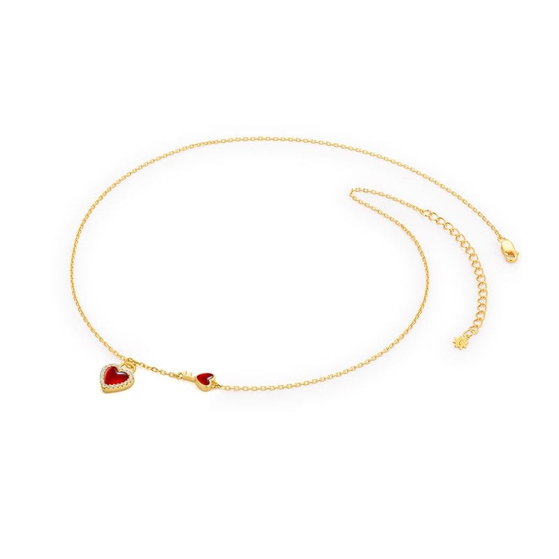 Dainty CZ Inlaid Lock And Key Heart Necklace
