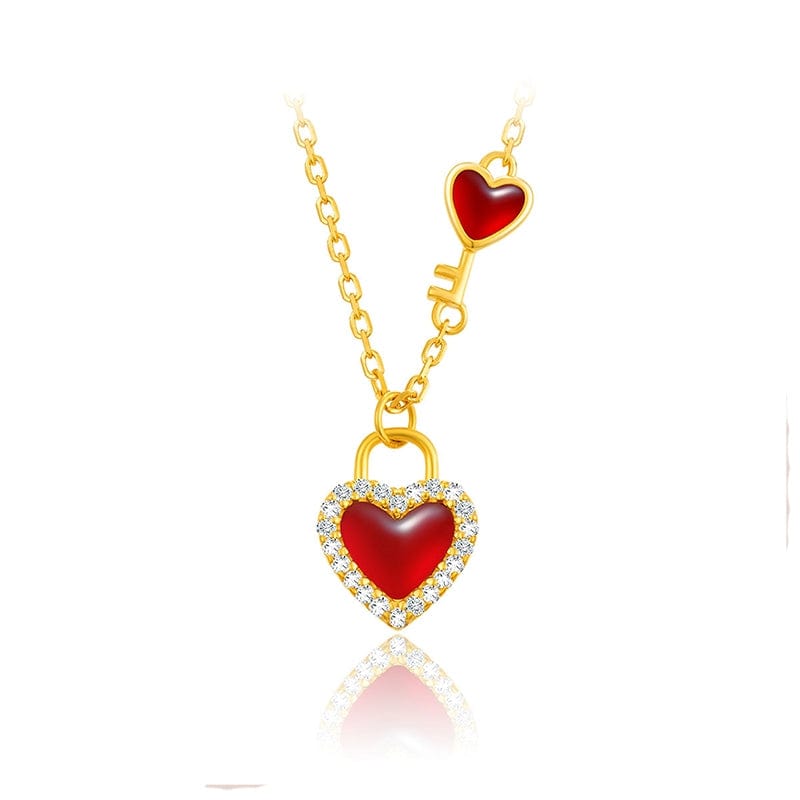 Dainty CZ Inlaid Lock And Key Heart Necklace